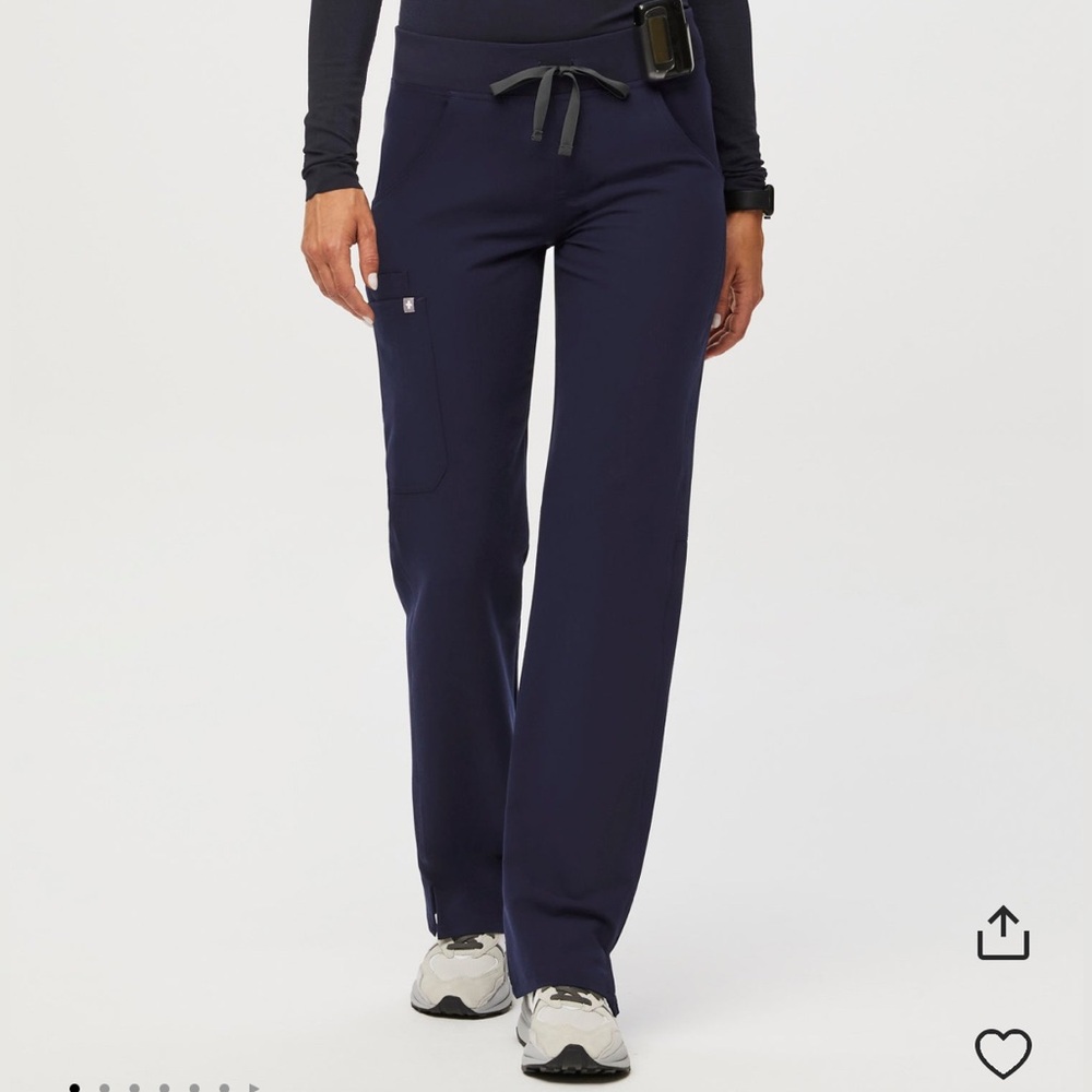 Figs Petite Blue Straight Leg Pants with Drawstring Waist